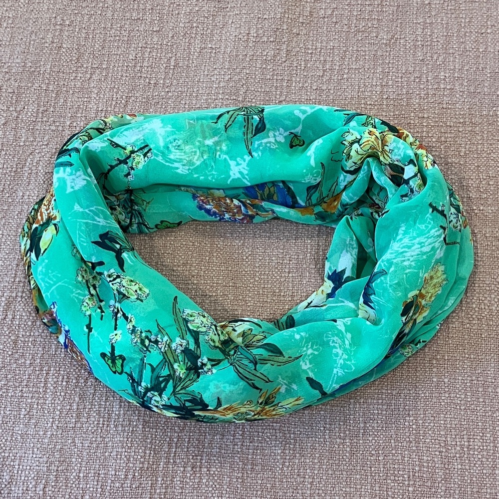 Floral infinity Scarf - turquoise orange yellow and blue